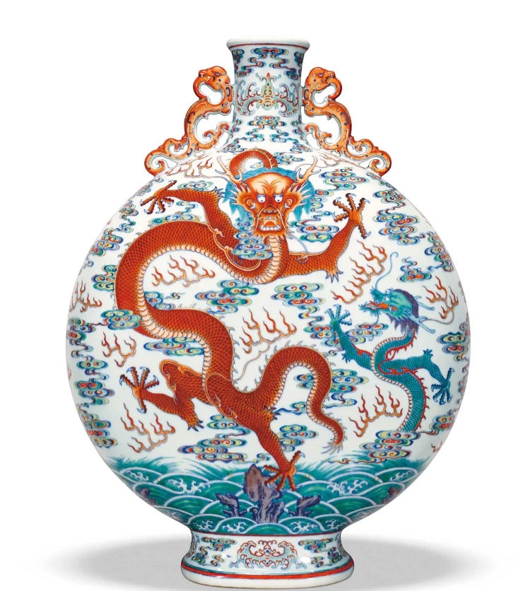 Doucai Blue Dragon Teaching Child Vase with Kui Dragon Ears - Top 2